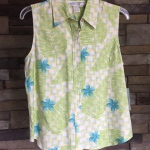 Pineapple Moon Silk Sleeveless Tropical Print NWT